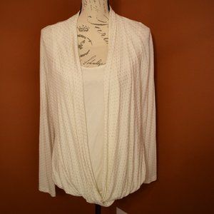 3/$21 Democracy Off White Top elastic hem with silver polka dots